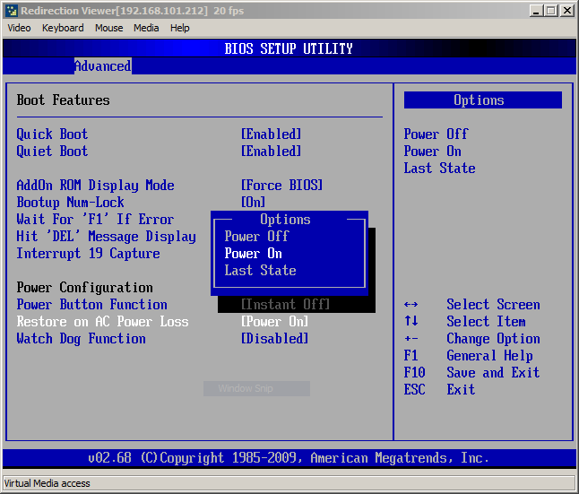 Restore on ac power loss